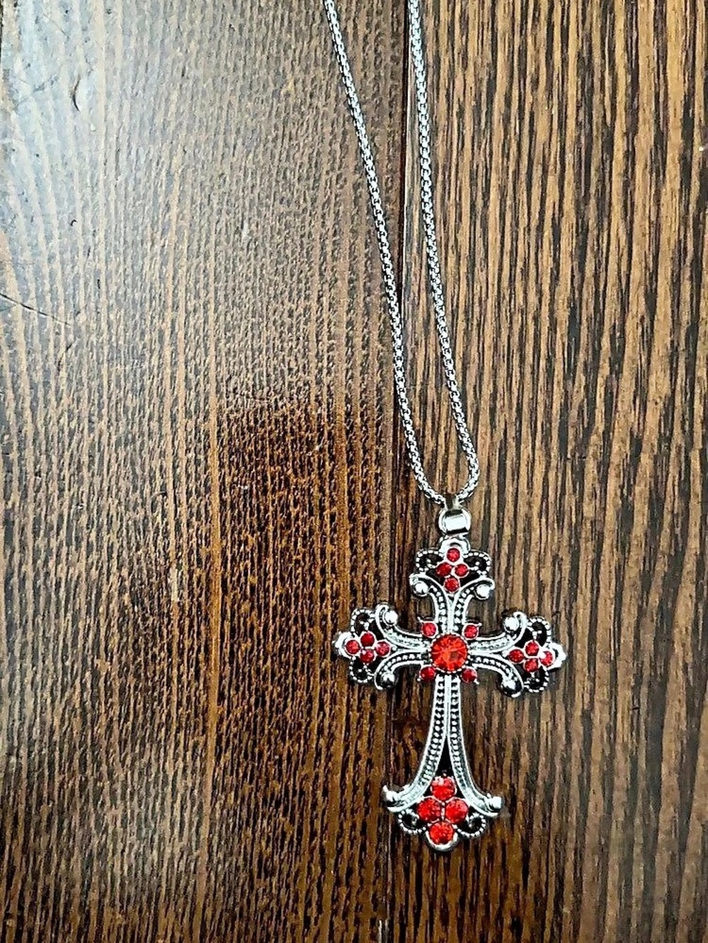 Red Jeweled Cross Necklace